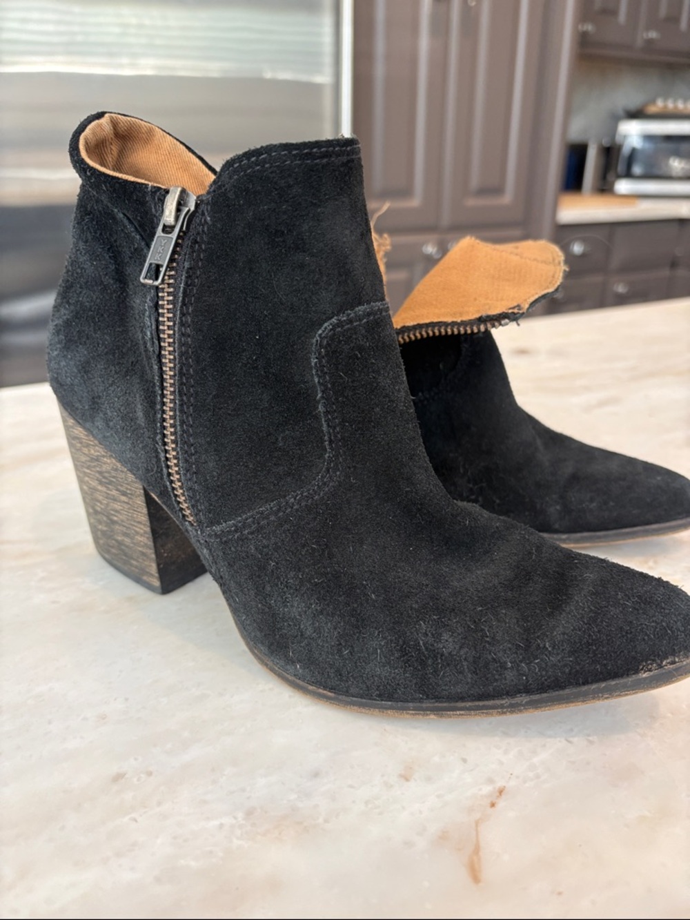 Steve Madden Black Suede Pointed Ankle Booties with Side Zip